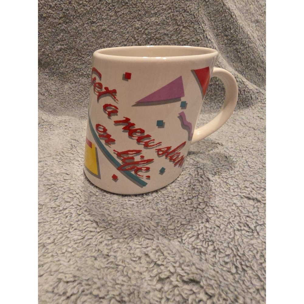 Vintage Novelty Slanted Coffee Mug Cup "Get A New Slant On Life" Mug Slants 80s‎